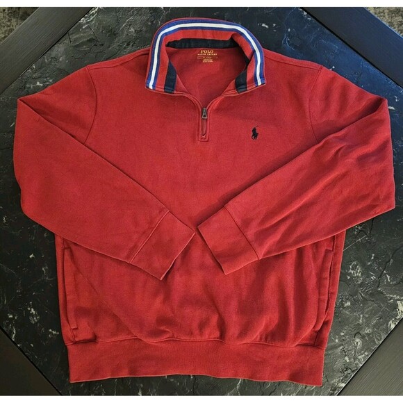 Polo Ralph Lauren Red 1/4 Quarter Zip Pullover Pony Mens Size M Sweatshirt - Picture 1 of 5